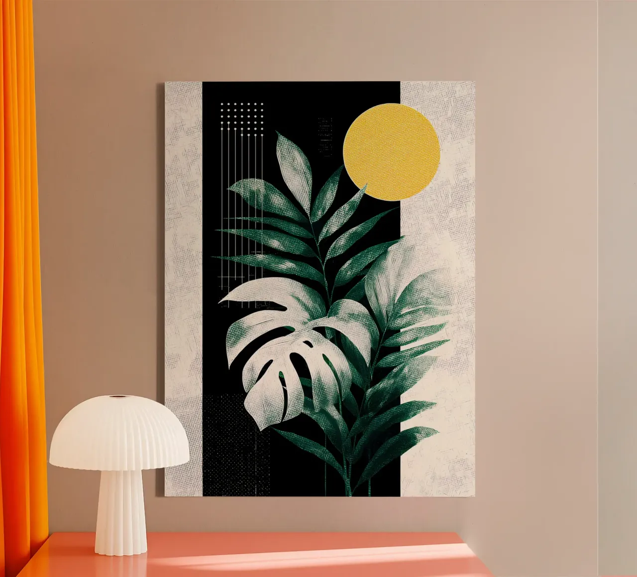 Leaves Tropical Palm Monstera B tela con Cornice a cassetta da Mateo