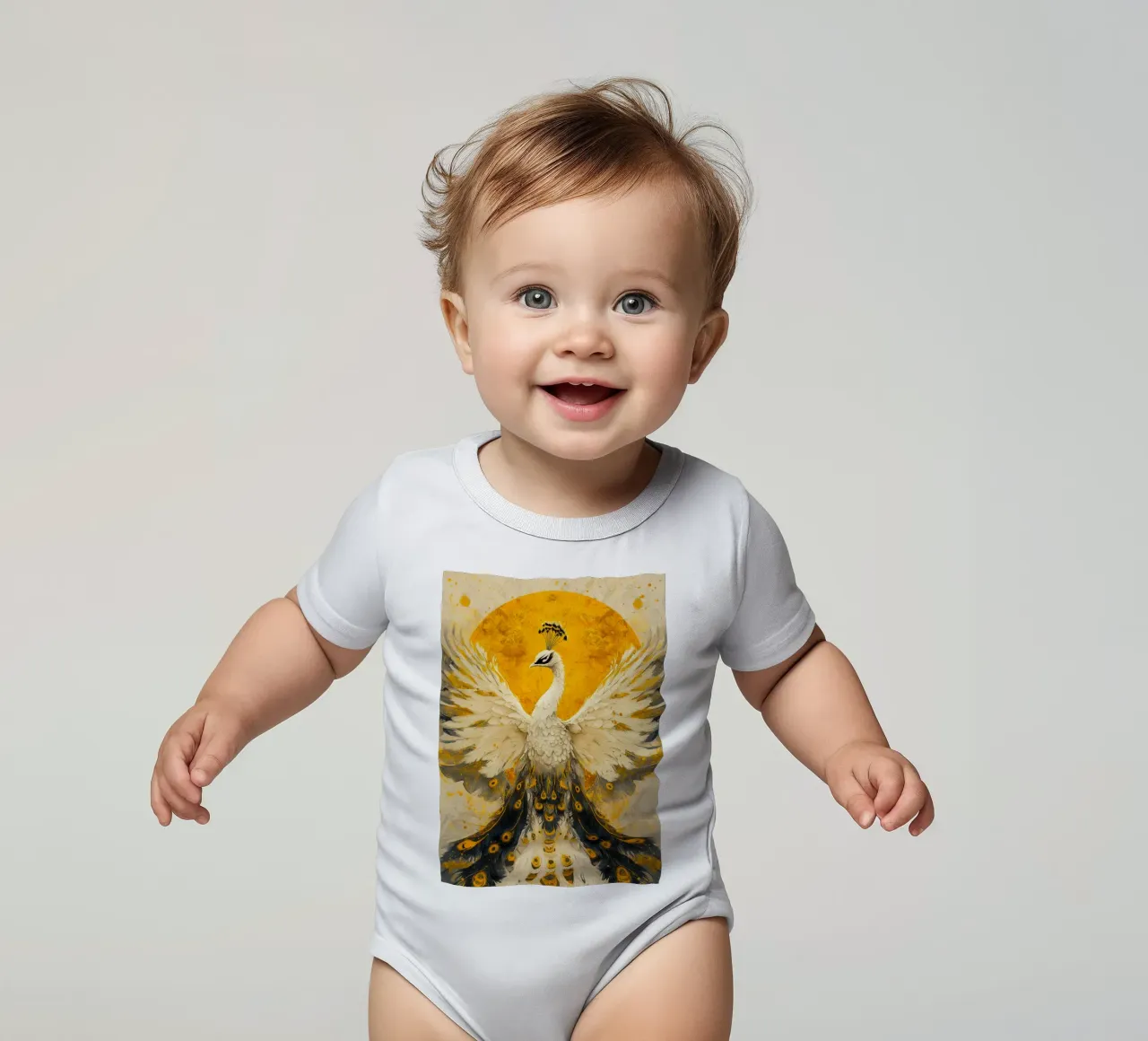 Pavone d'oro body neonato maniche corte da Justyna Jaszke JBJart