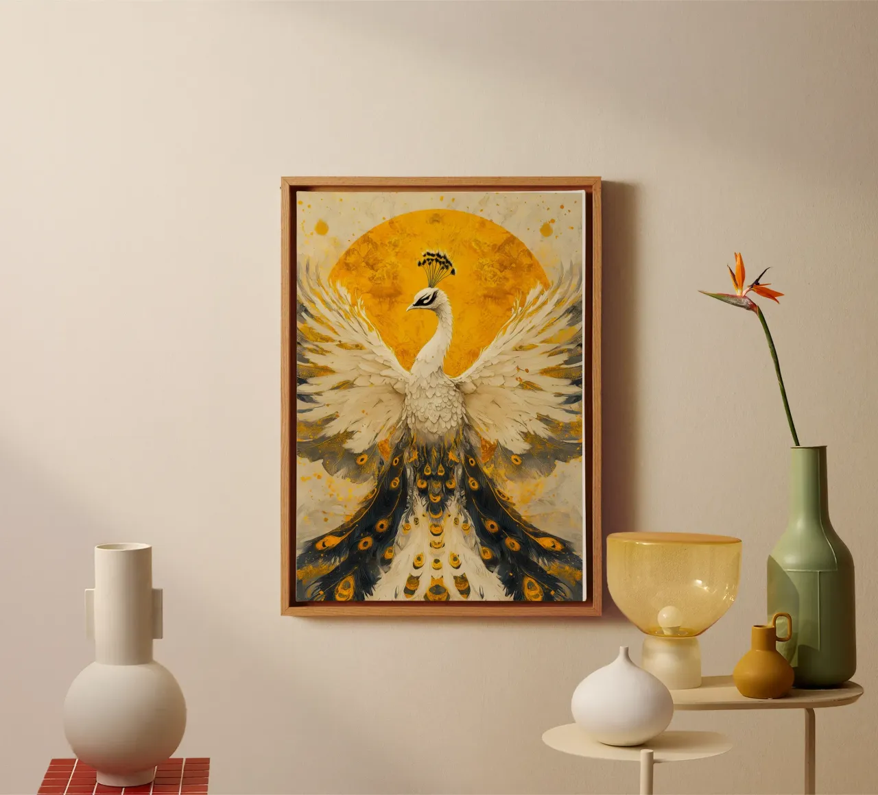 Pavone d'oro tela con Cornice a cassetta da Justyna Jaszke JBJart