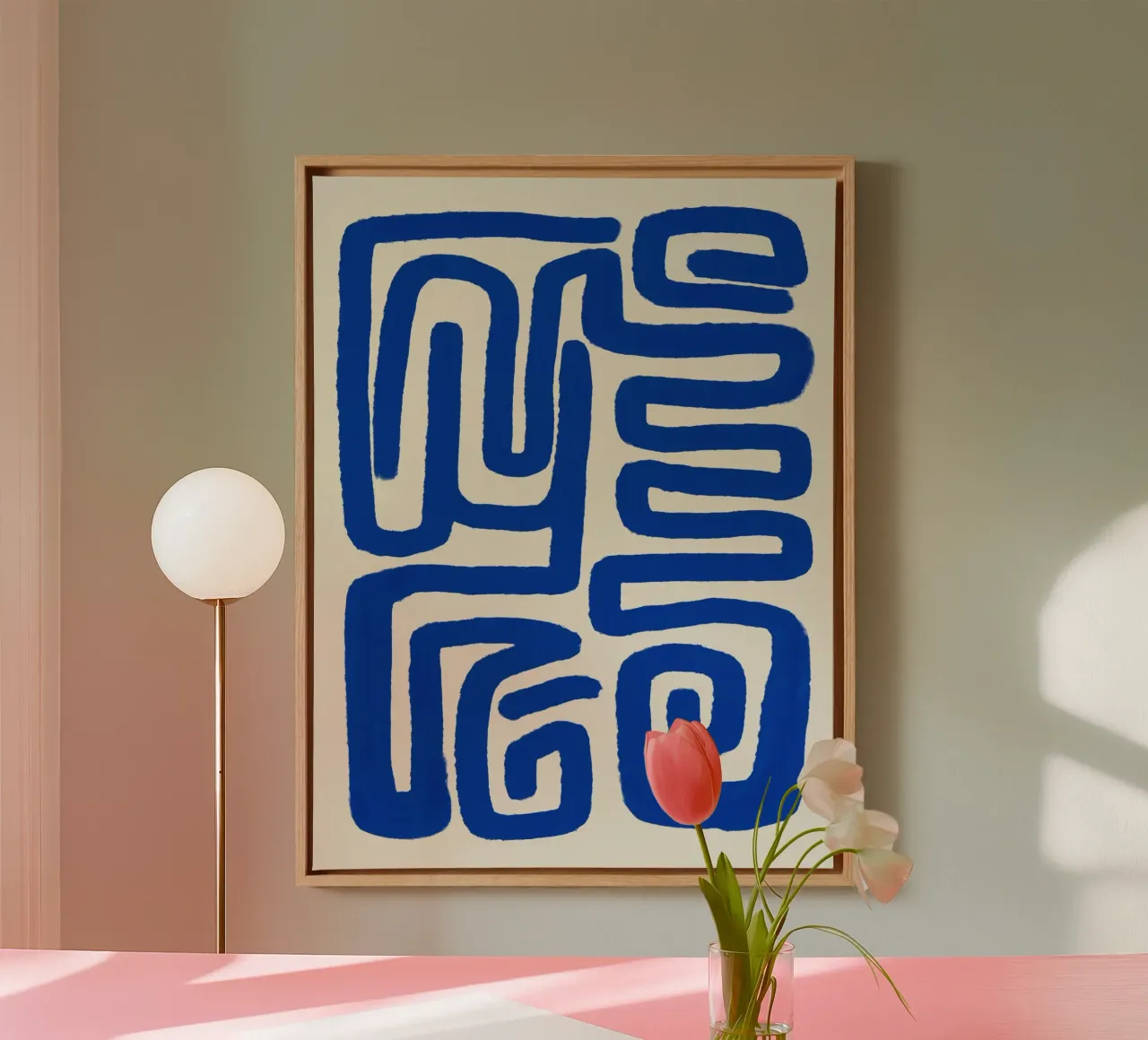 Blue line art 03 canvas with Floater frame by Little Dean