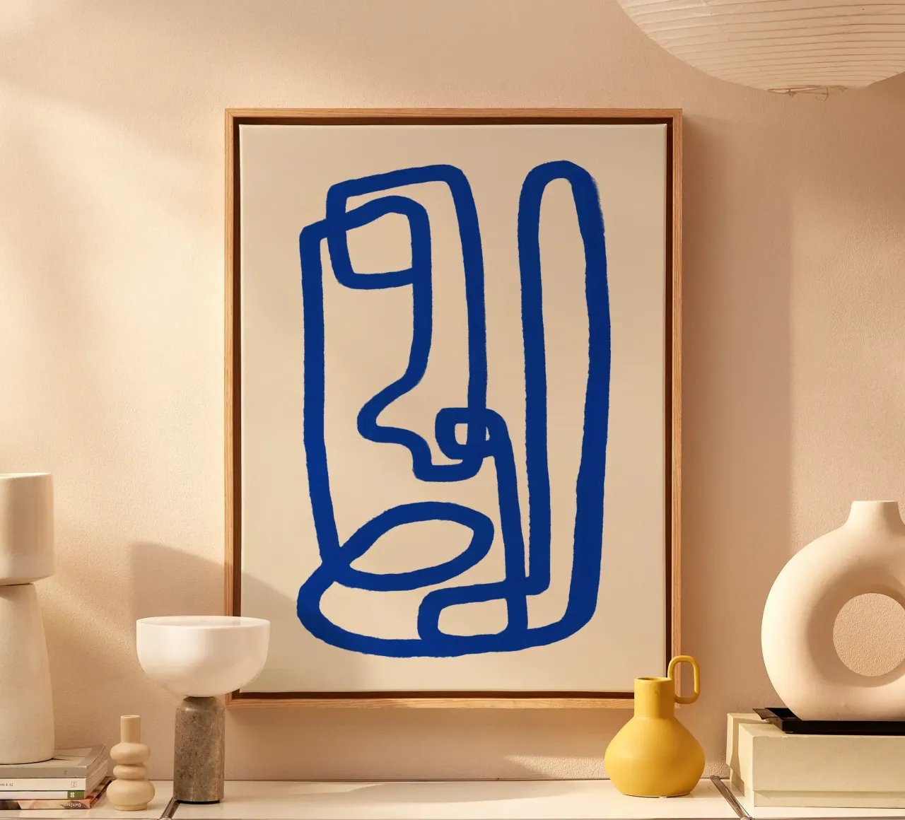 Blaue Linie Kunst 02 Leinwand mit Schattenfugenrahmen von Little Dean