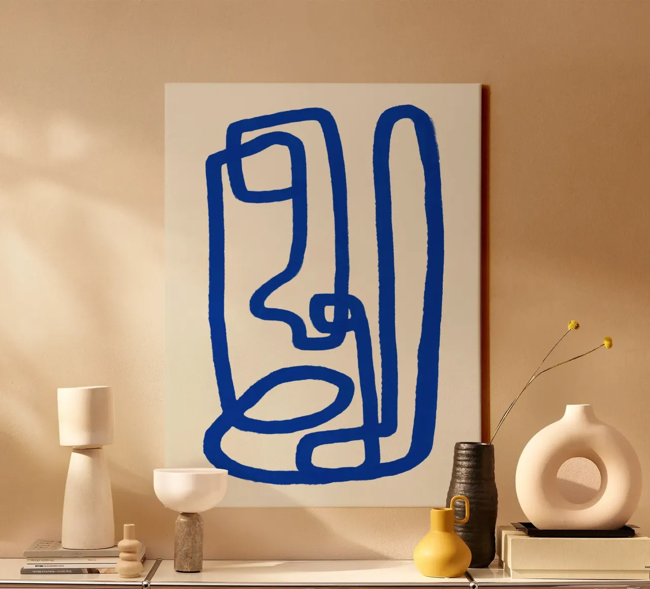 Blaue Linie Kunst 02 Leinwand mit Schattenfugenrahmen von Little Dean