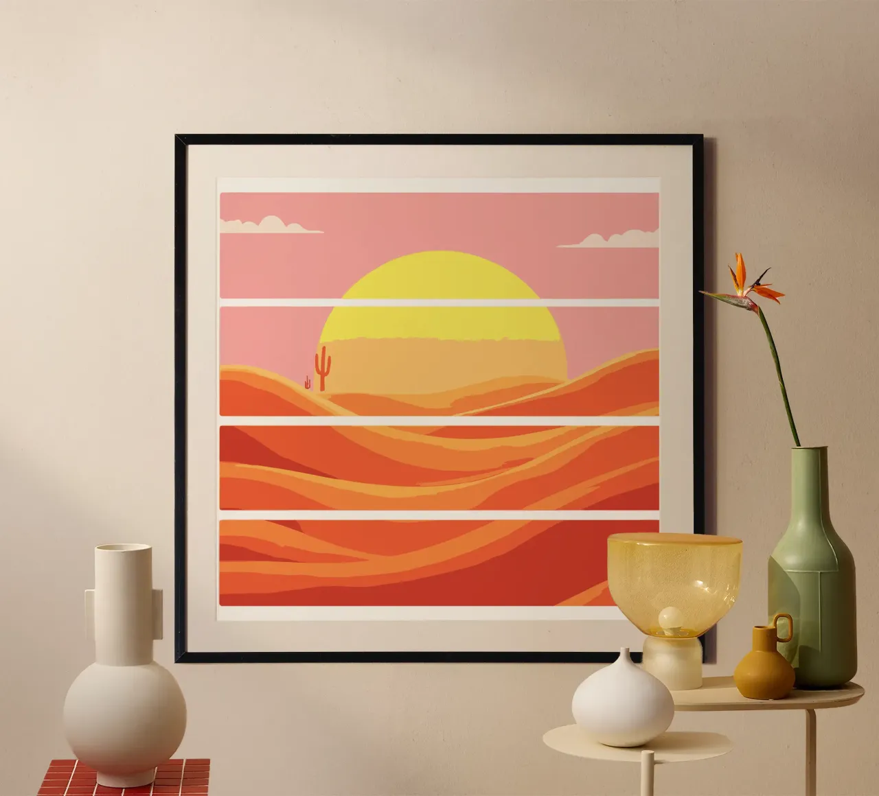 Orizzonte desertico minimalista poster con telaio in legno da artdesign1985