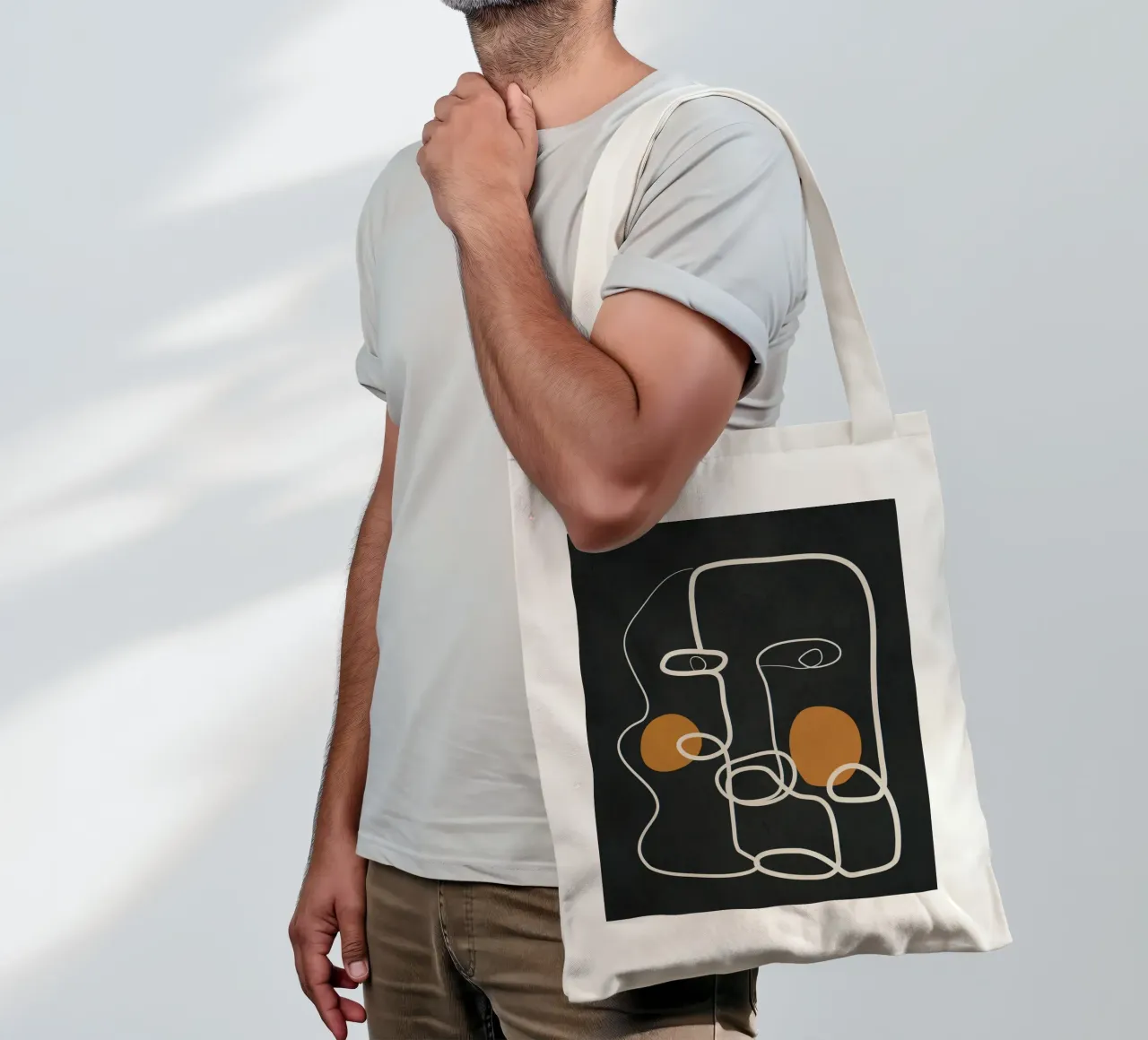 Abstract Face Line Art 2 borsa in juta da cityart