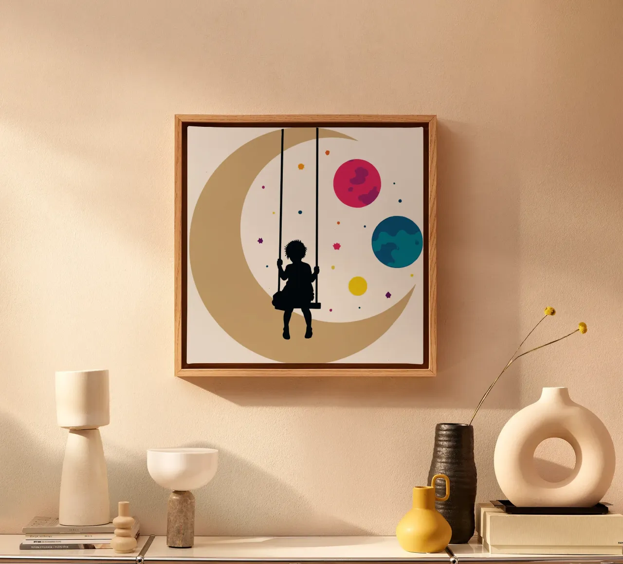 Maan Schommel Dromer canvas met Baklijst van artdesign1985