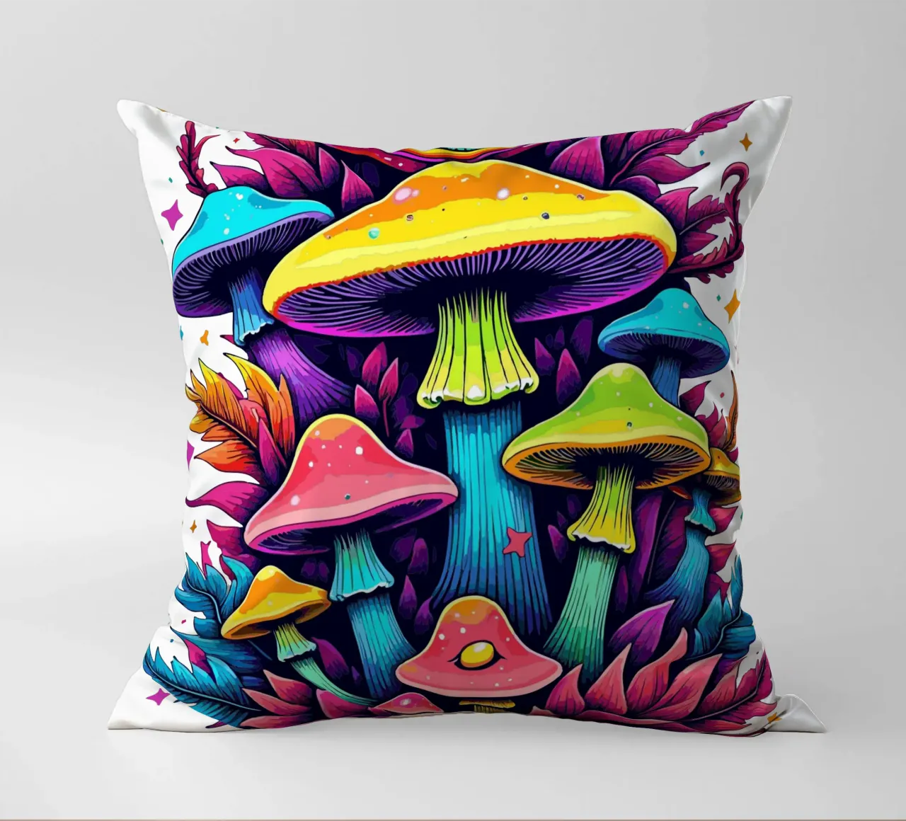 Mystical Mushroom Bloom decorative cushion by artdesign1985
