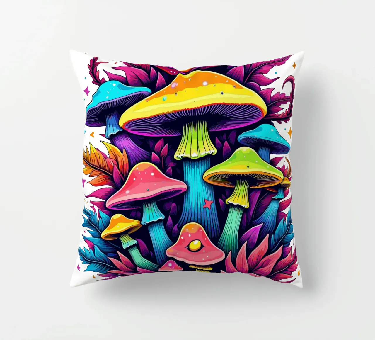 Mystical Mushroom Bloom decorative cushion by artdesign1985