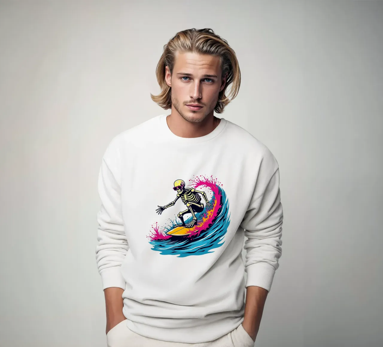 Shreddin' Skeleton Wave sweatshirt by artdesign1985
