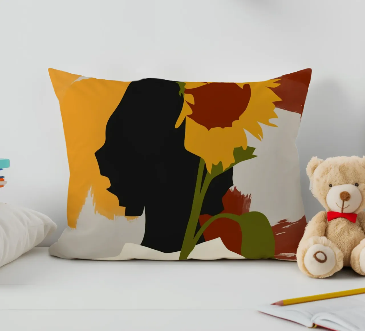 Shadowed Soul with Sunflower Print decorative cushion by Kintsugi99