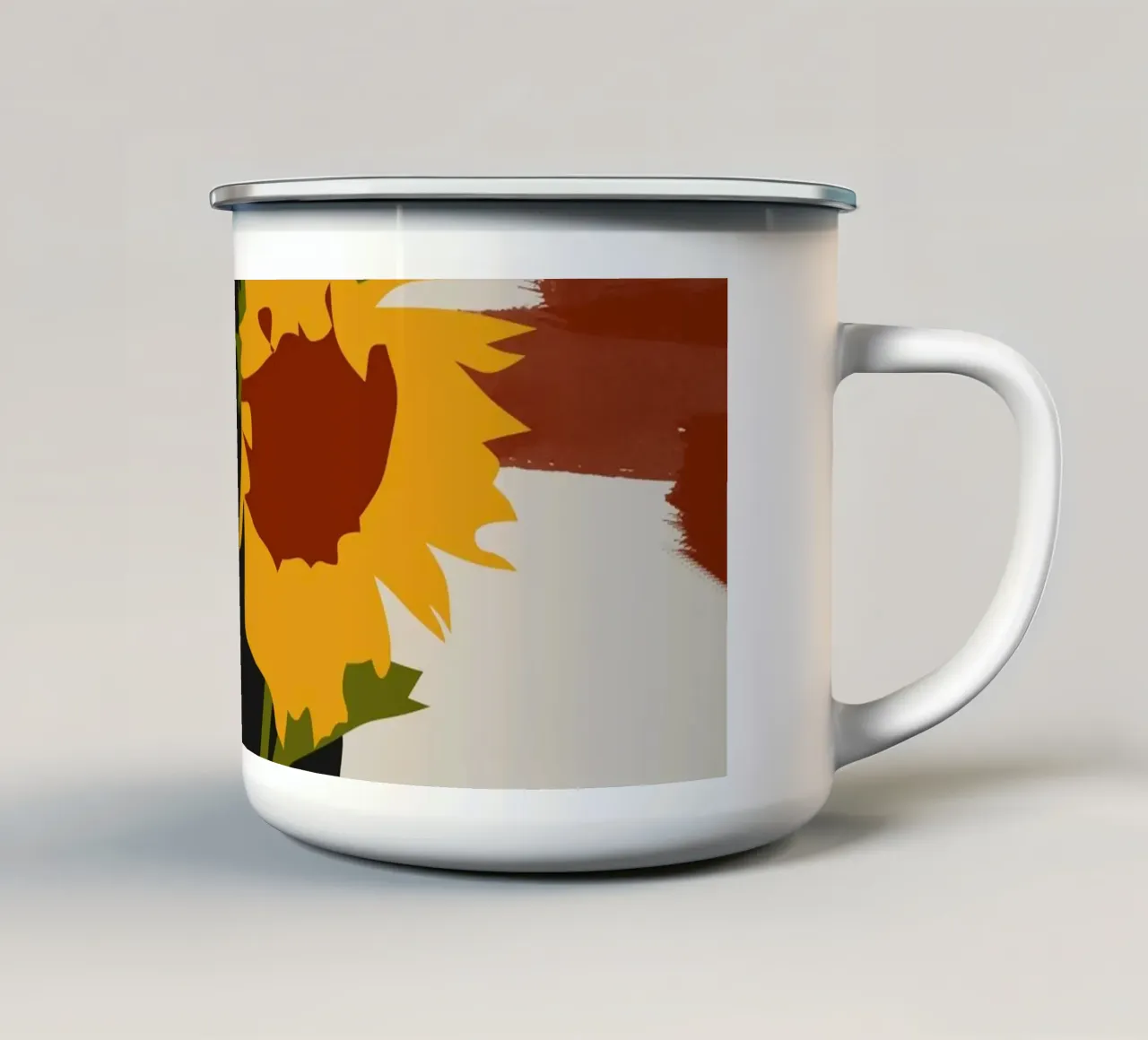Schaduwziel met zonnebloemprint emaille mok van Kintsugi99