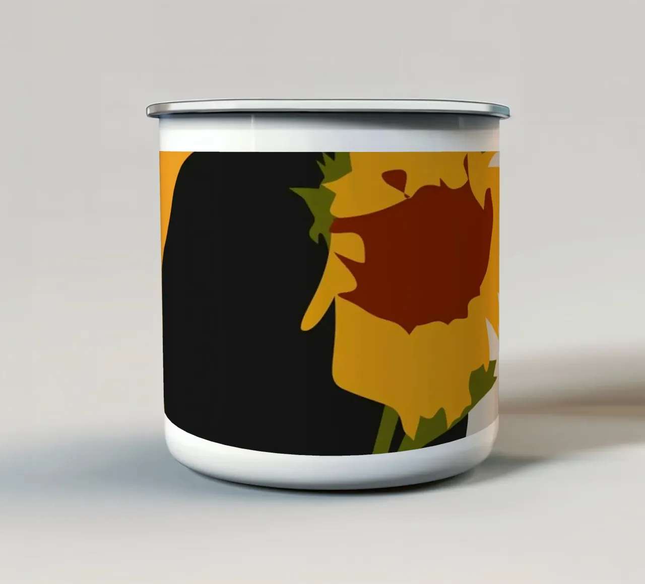 Schaduwziel met zonnebloemprint emaille mok van Kintsugi99
