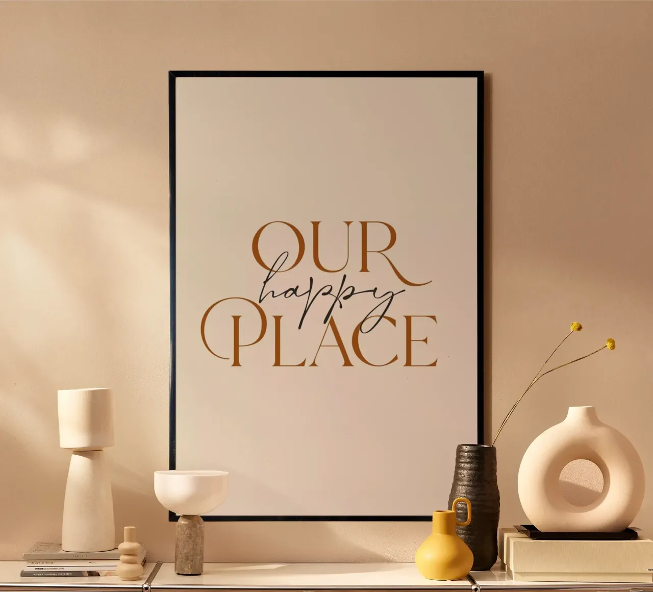 Our Happy Place poster con telaio in plastica da Mottos by Sinan Saydik
