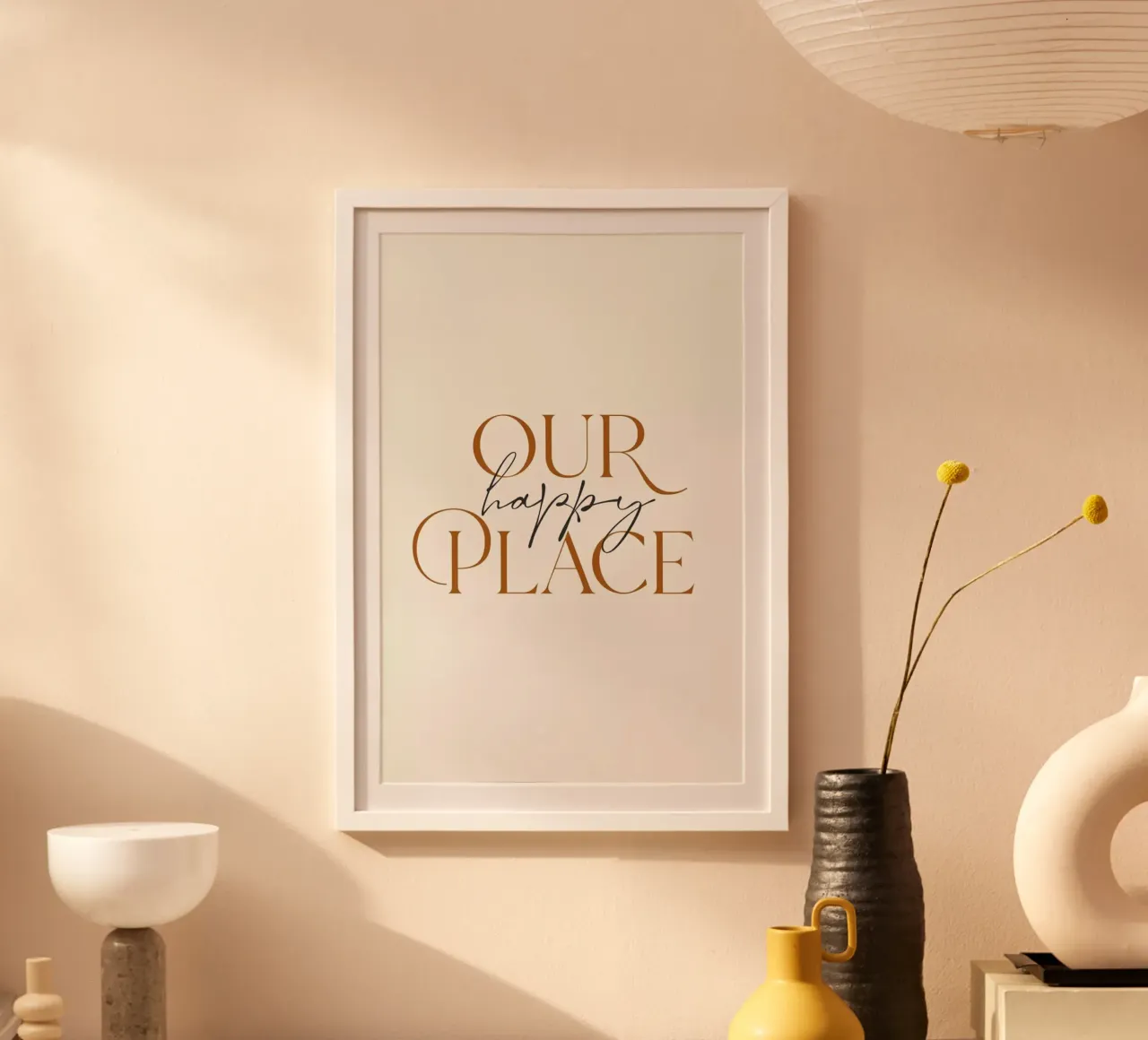 Our Happy Place poster con telaio in plastica da Mottos by Sinan Saydik