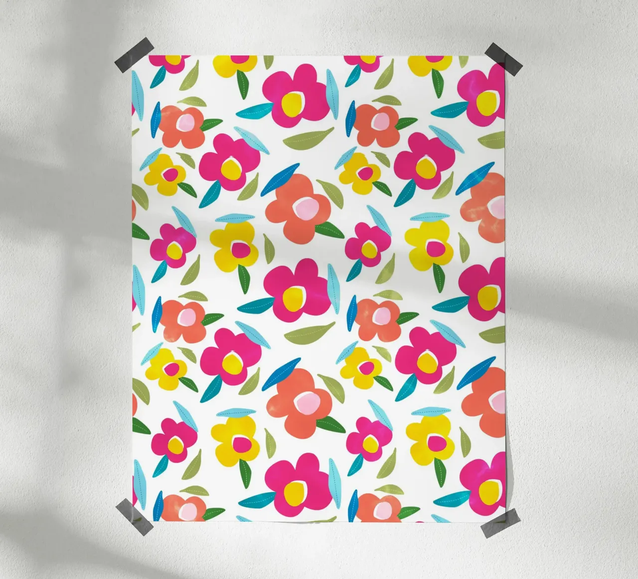 Fiori luminosi su bianco poster con telaio in alluminio da Kintsugi99