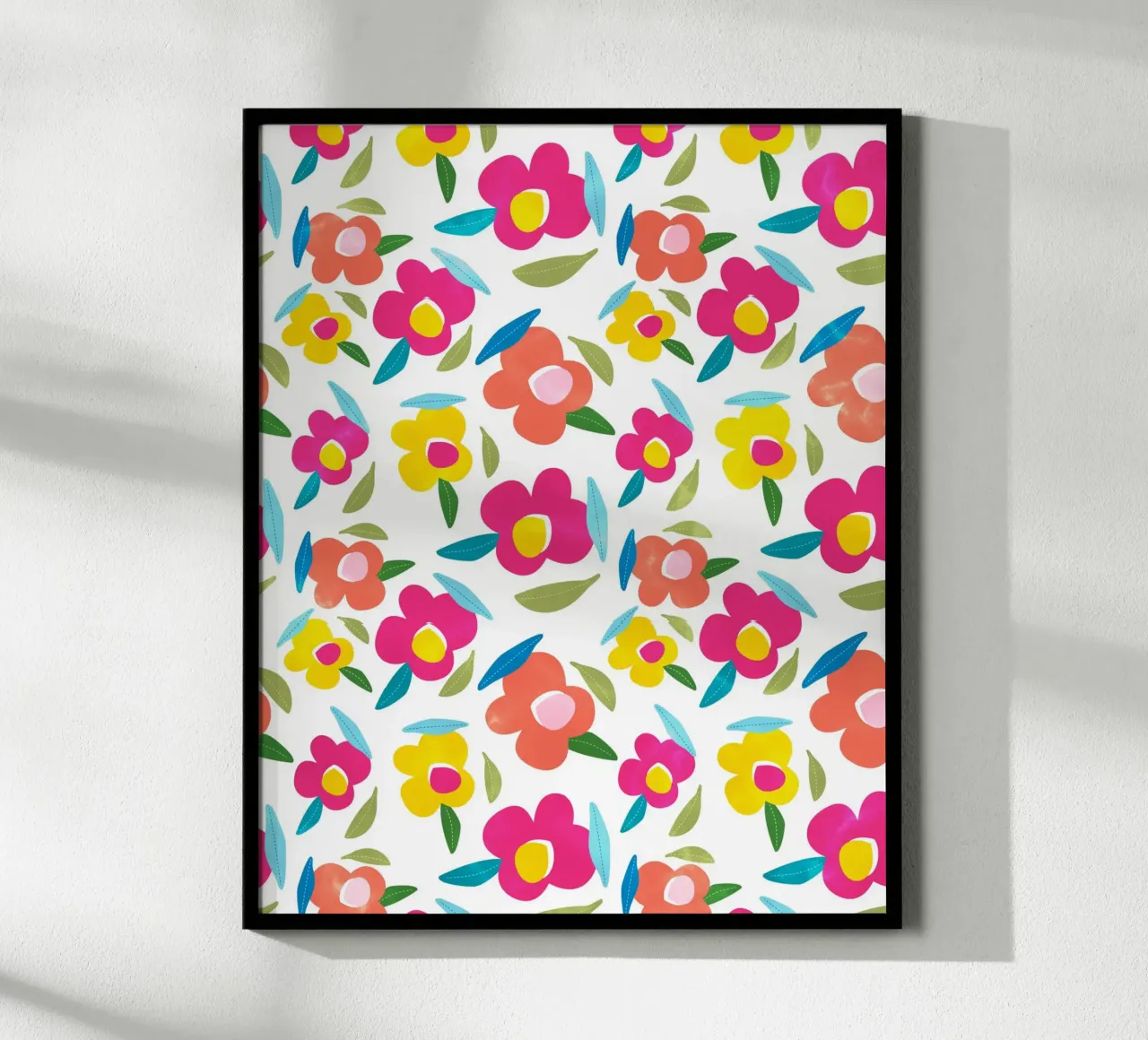 Fiori luminosi su bianco poster con telaio in alluminio da Kintsugi99