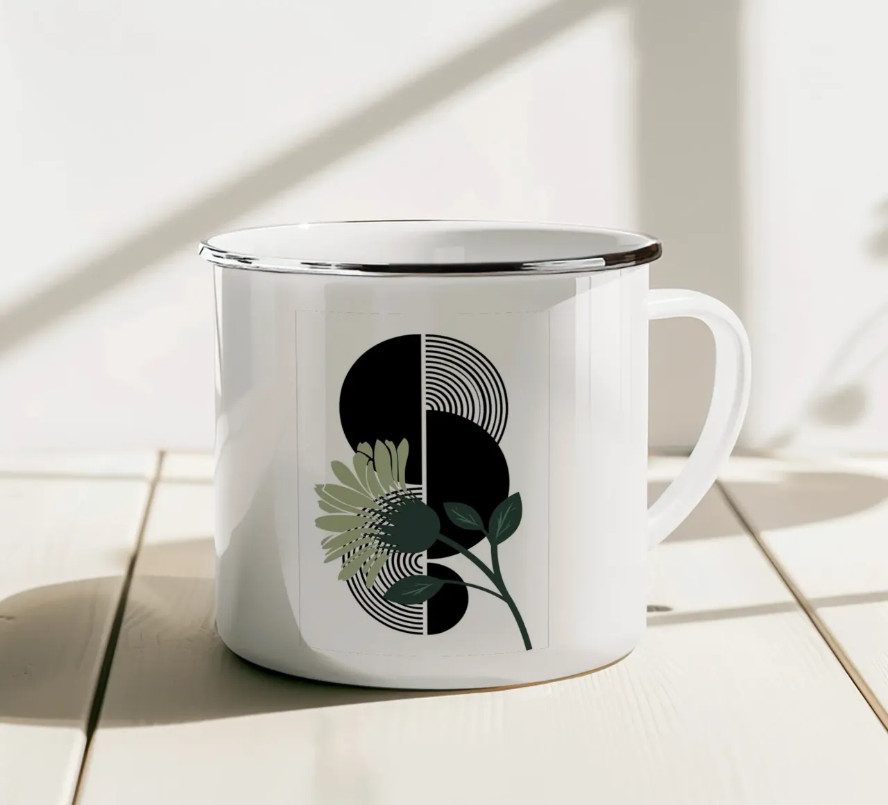 fiore forme geometriche metà simmetria tazza in smalto da Kirsten C Nolan