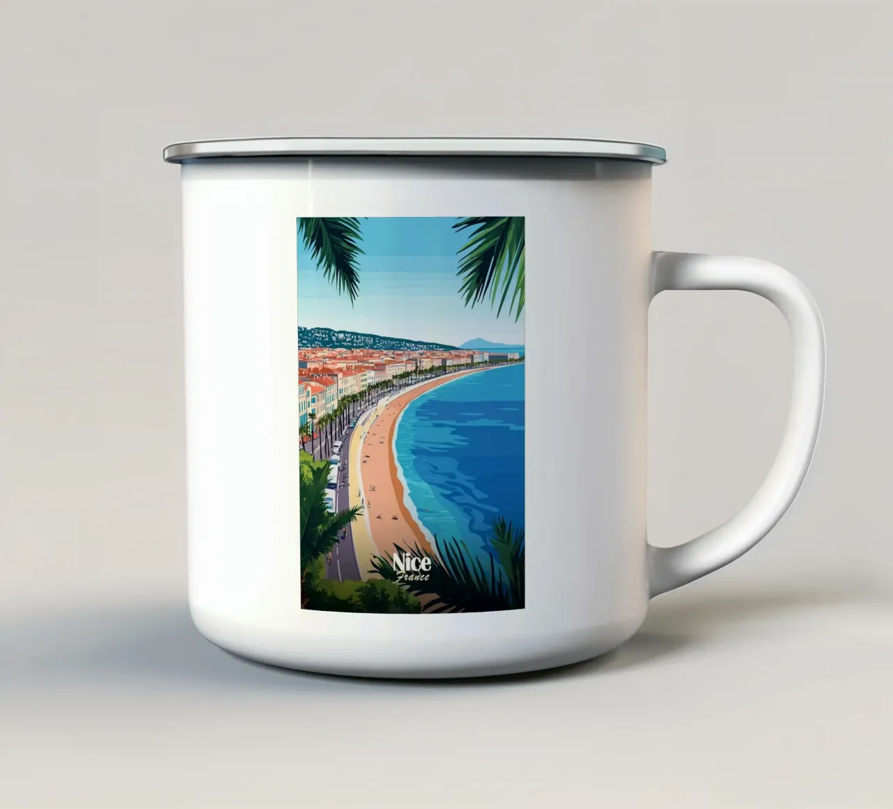 spiaggia litorale sabbia mare acqua tazza in smalto da Kirsten C Nolan