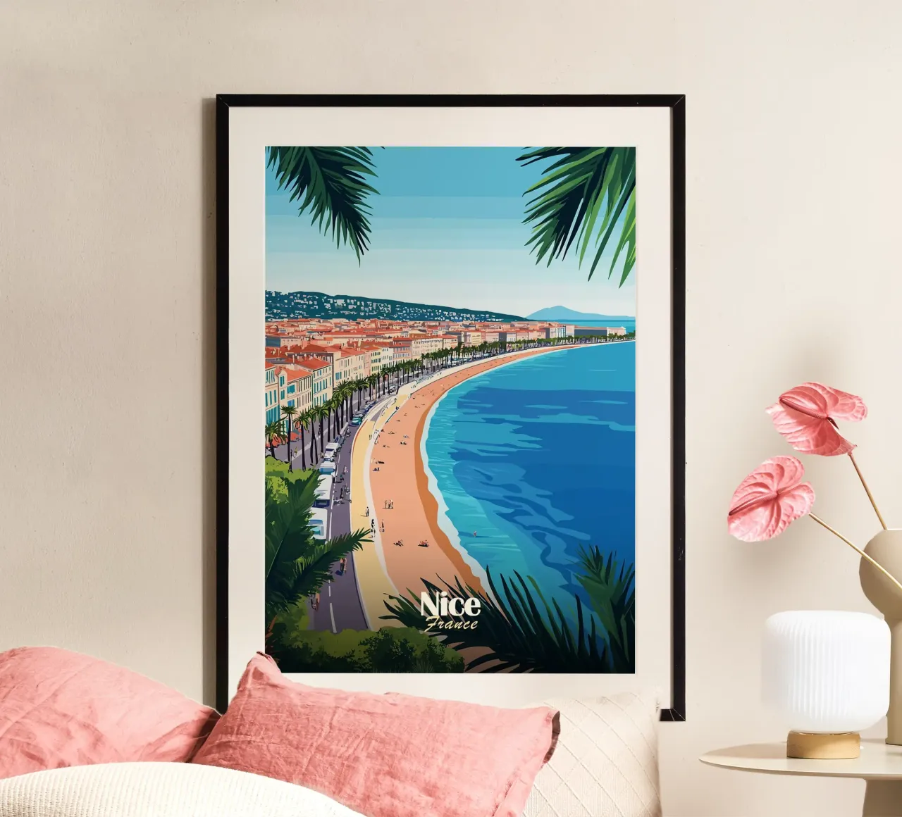 spiaggia litorale sabbia mare acqua poster con telaio in legno da Kirsten C Nolan