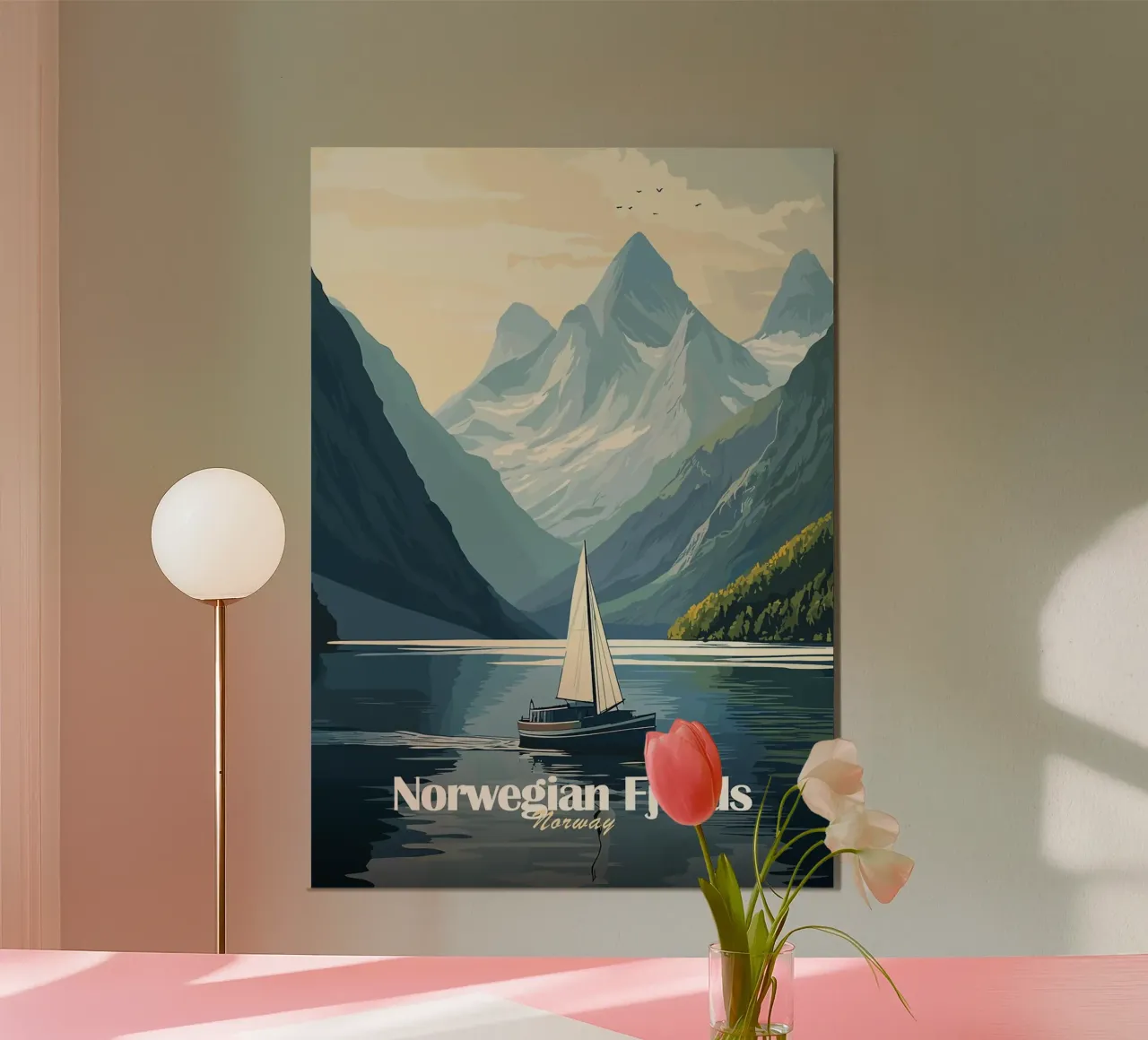 Fjord Berge Segelboot Wasser Wolken Hahnemühle von Kirsten C Nolan