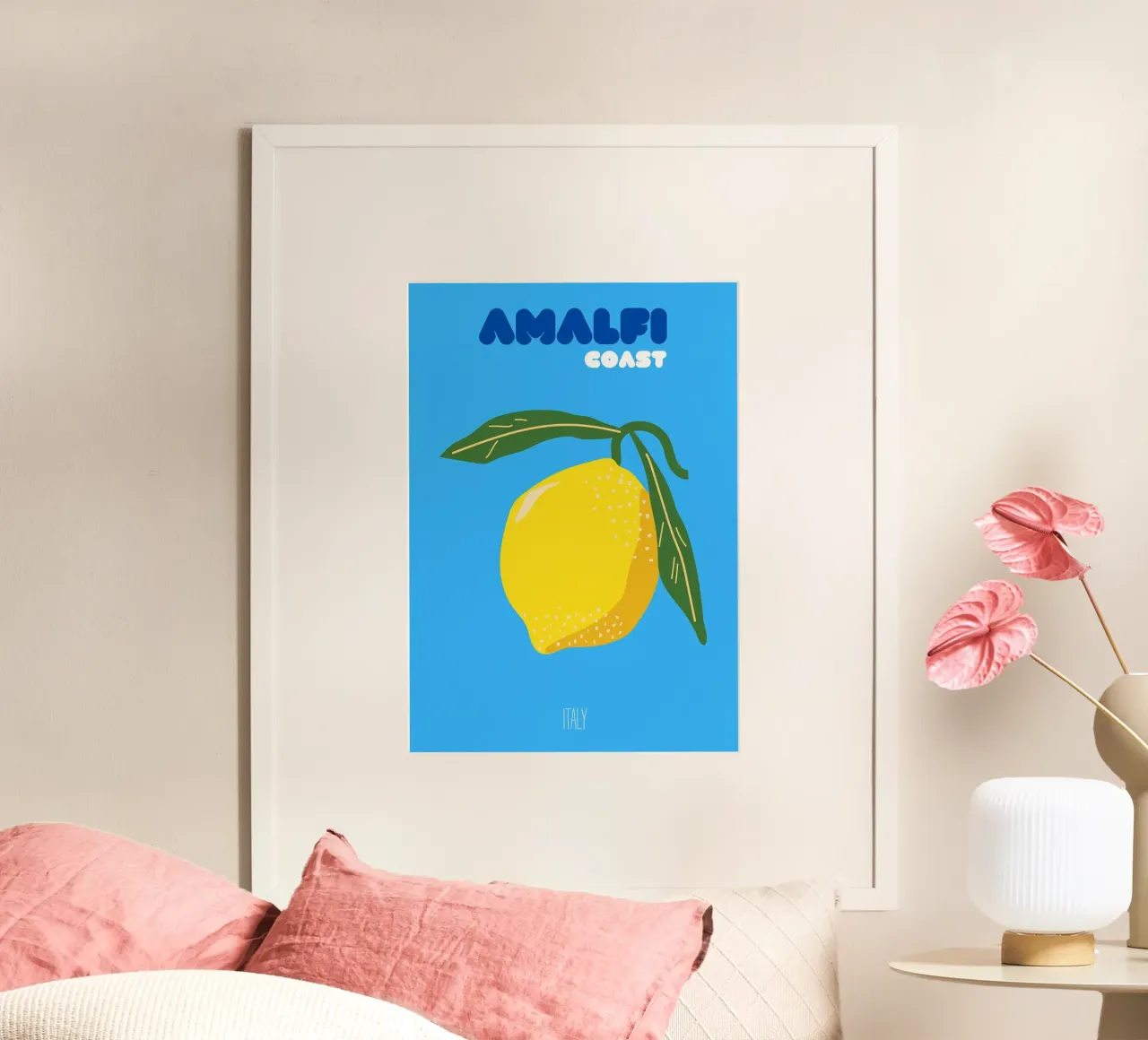 testo foglie di limone Costa d'Amalfi poster con telaio in legno da James Isaac Jackson