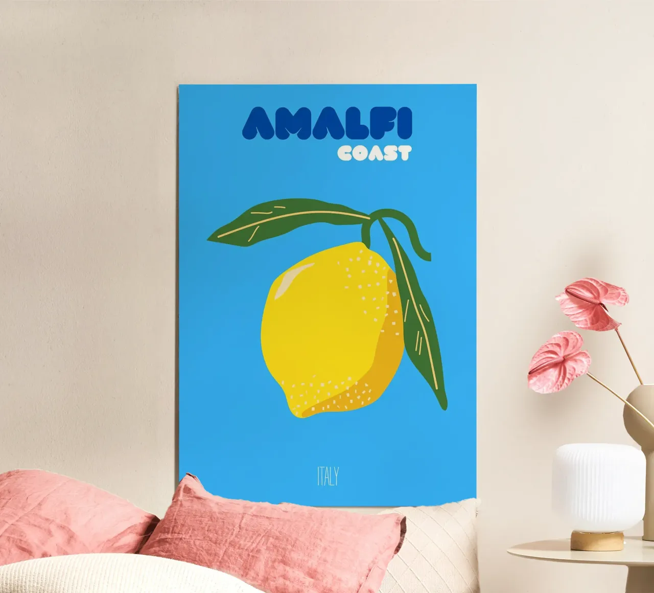 testo foglie di limone Costa d'Amalfi poster con telaio in legno da James Isaac Jackson