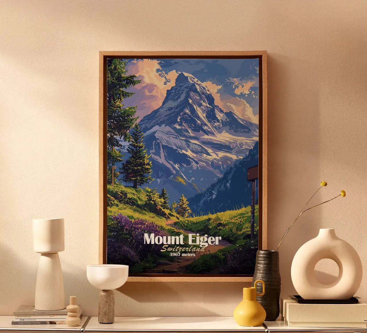 berg eiger zwitserland pad canvas met Baklijst van James Isaac Jackson