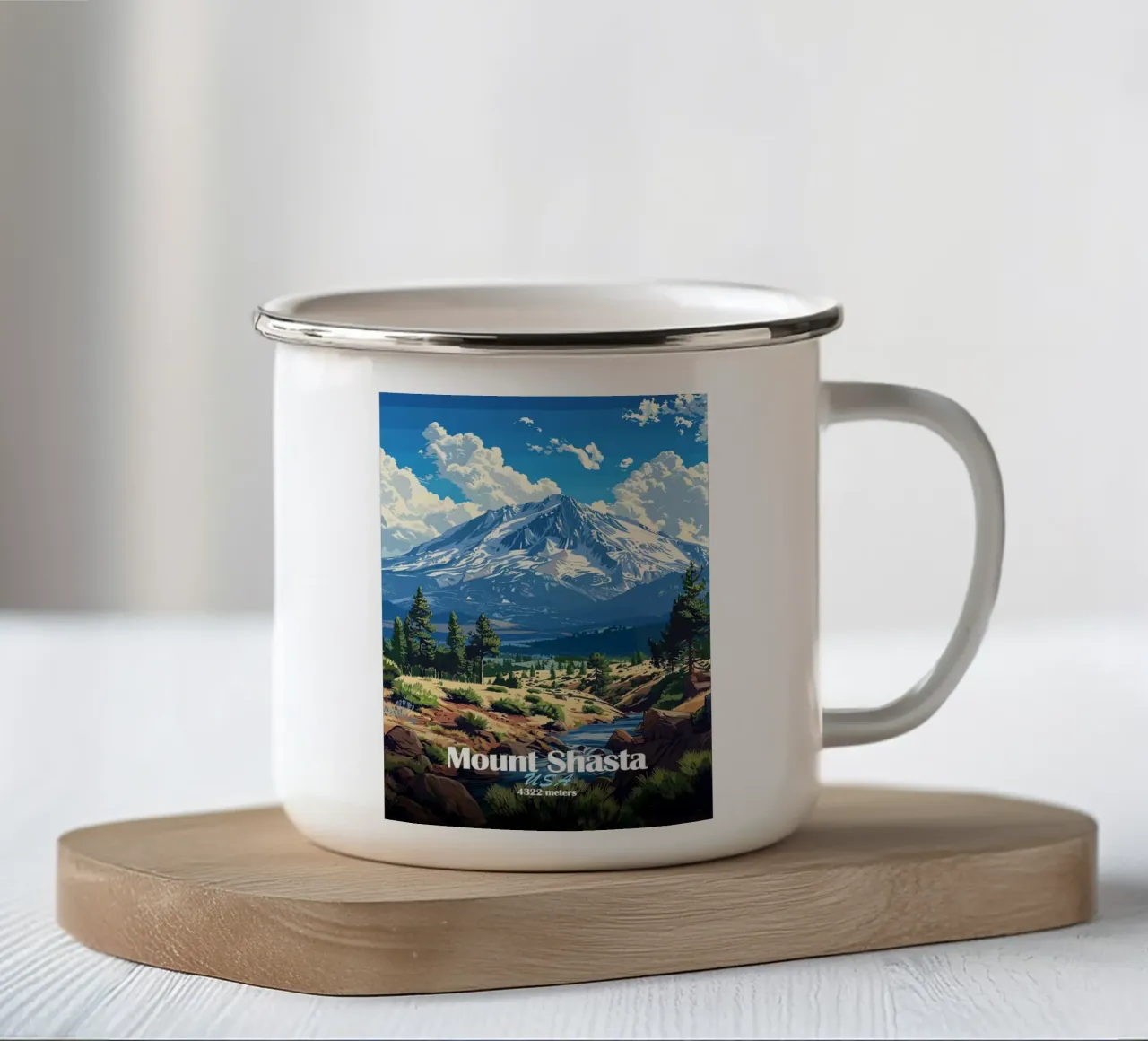 monte shasta foresta montana alberi tazza in smalto da James Isaac Jackson