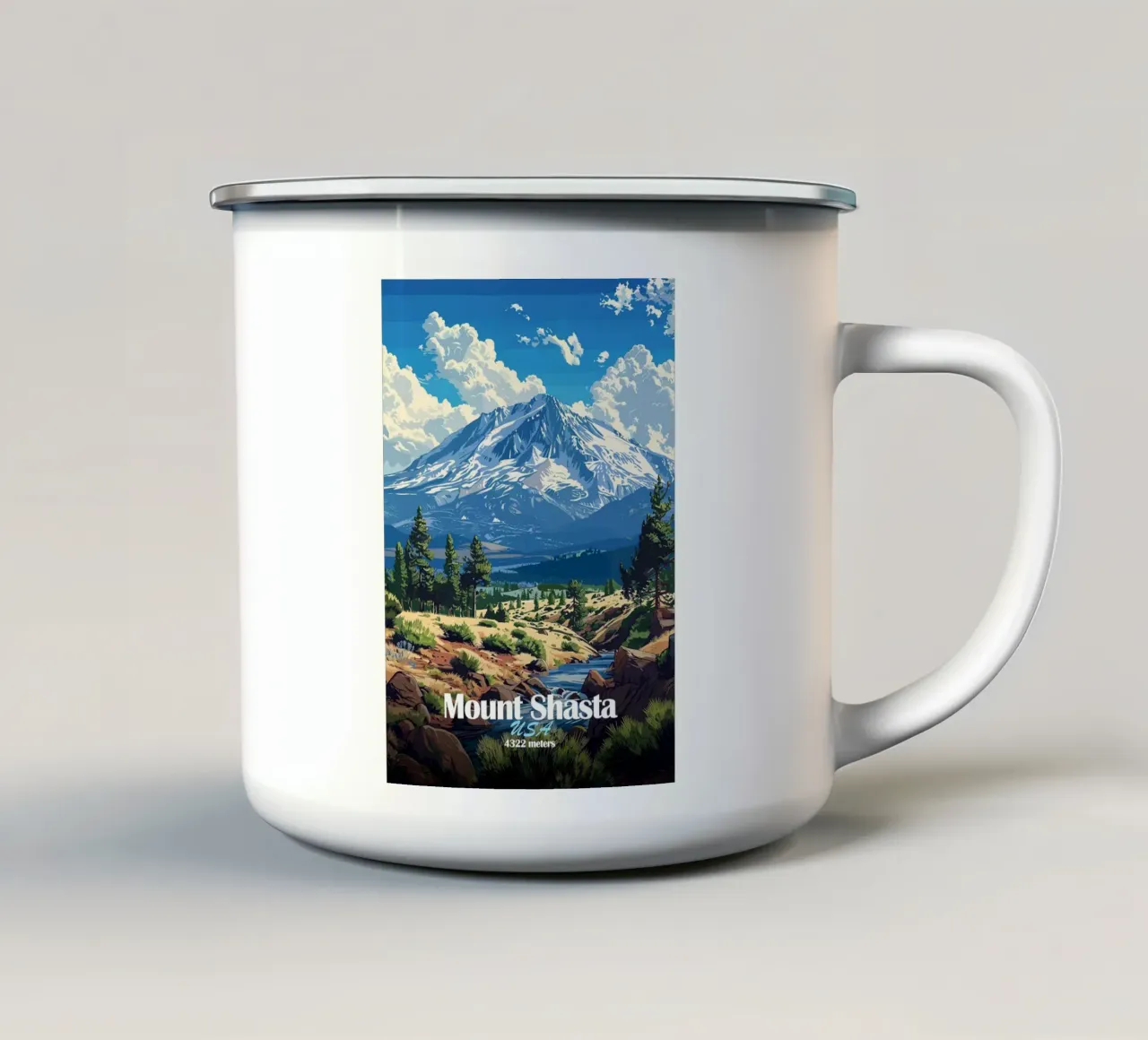 monte shasta foresta montana alberi tazza in smalto da James Isaac Jackson