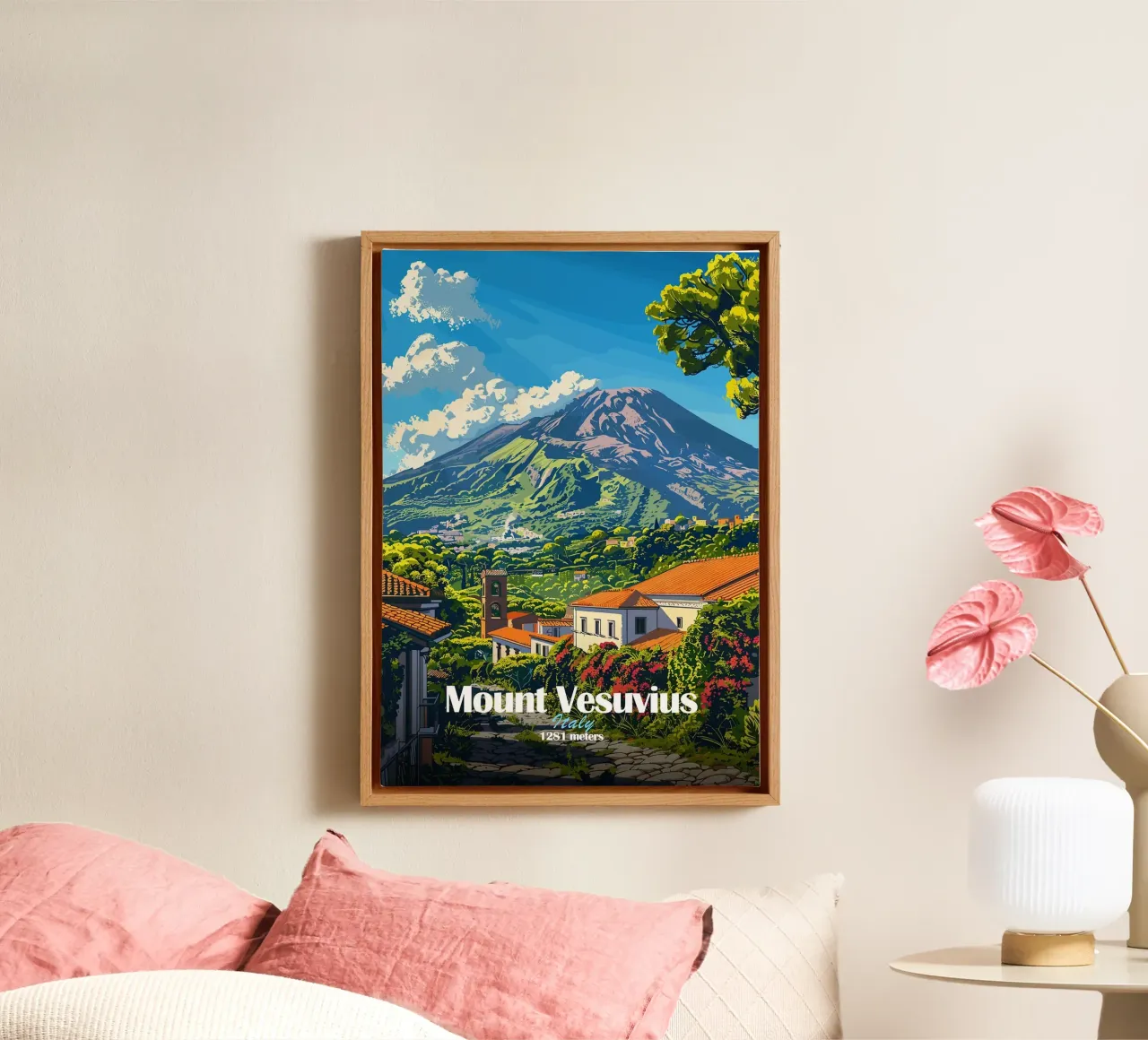 monte vesuvio villaggio di montagna alberi tela con Cornice a cassetta da James Isaac Jackson