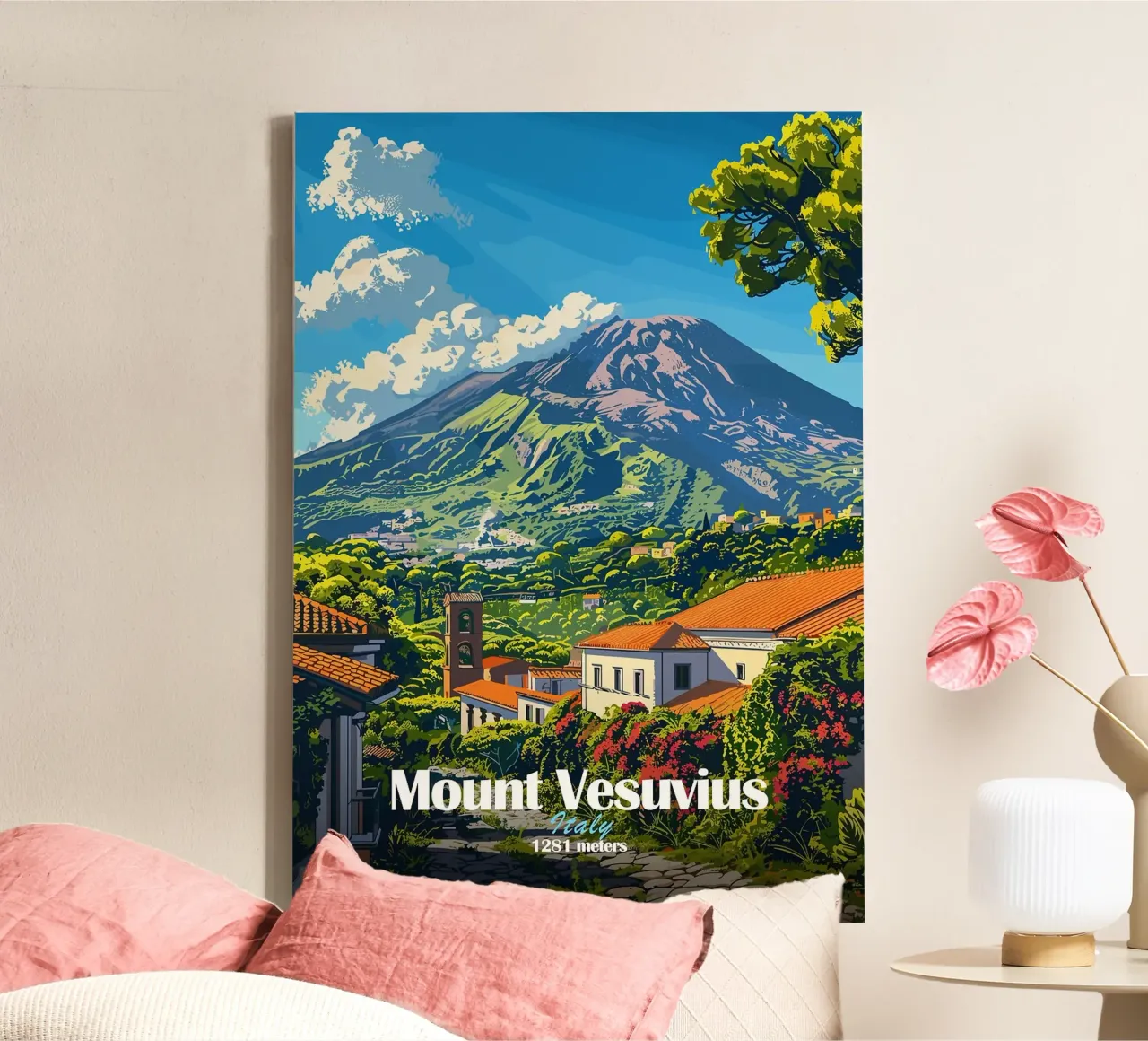 monte vesuvio villaggio di montagna alberi tela con Cornice a cassetta da James Isaac Jackson