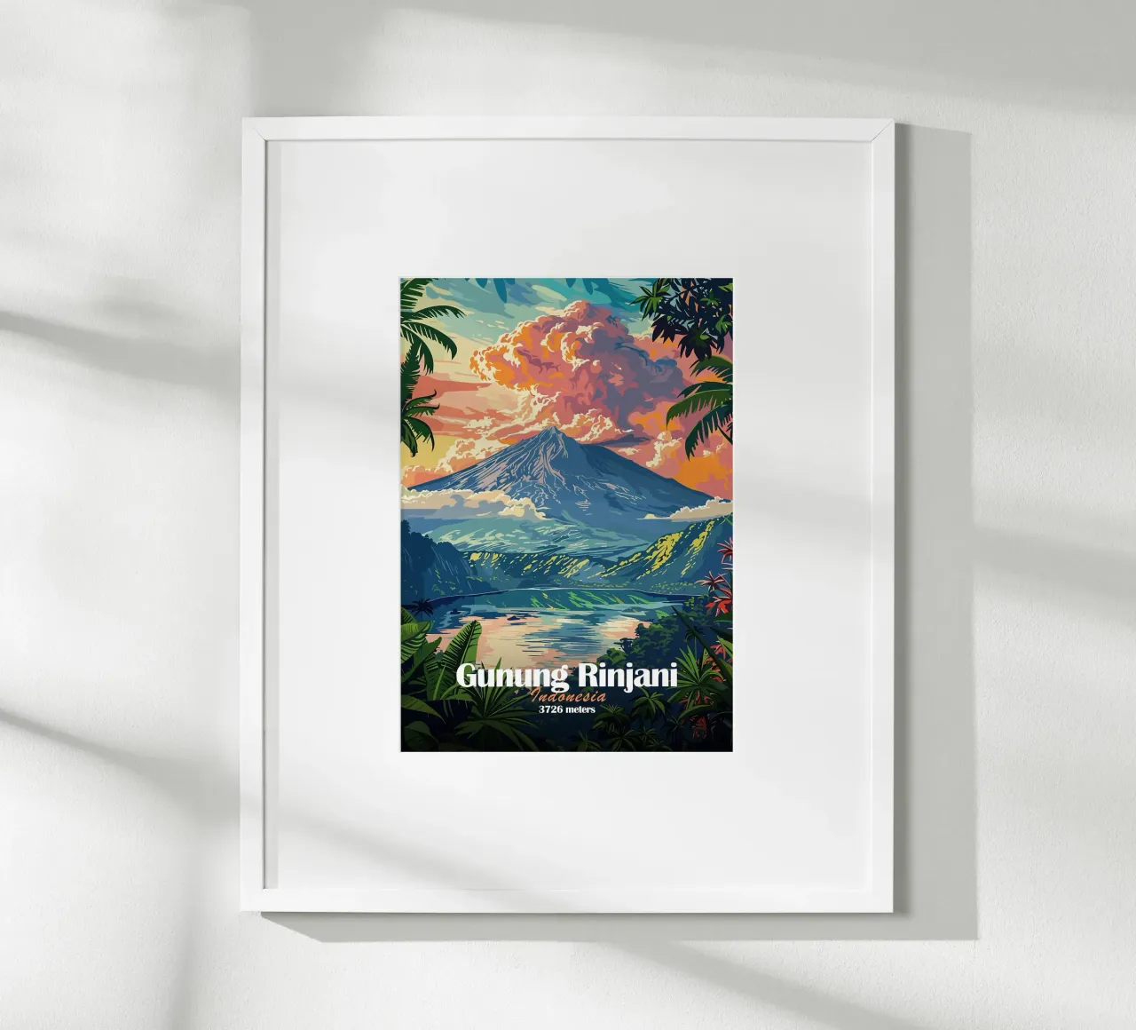 vulcano del monte rinjani lago di fogliame tropicale poster con telaio in alluminio da James Isaac Jackson