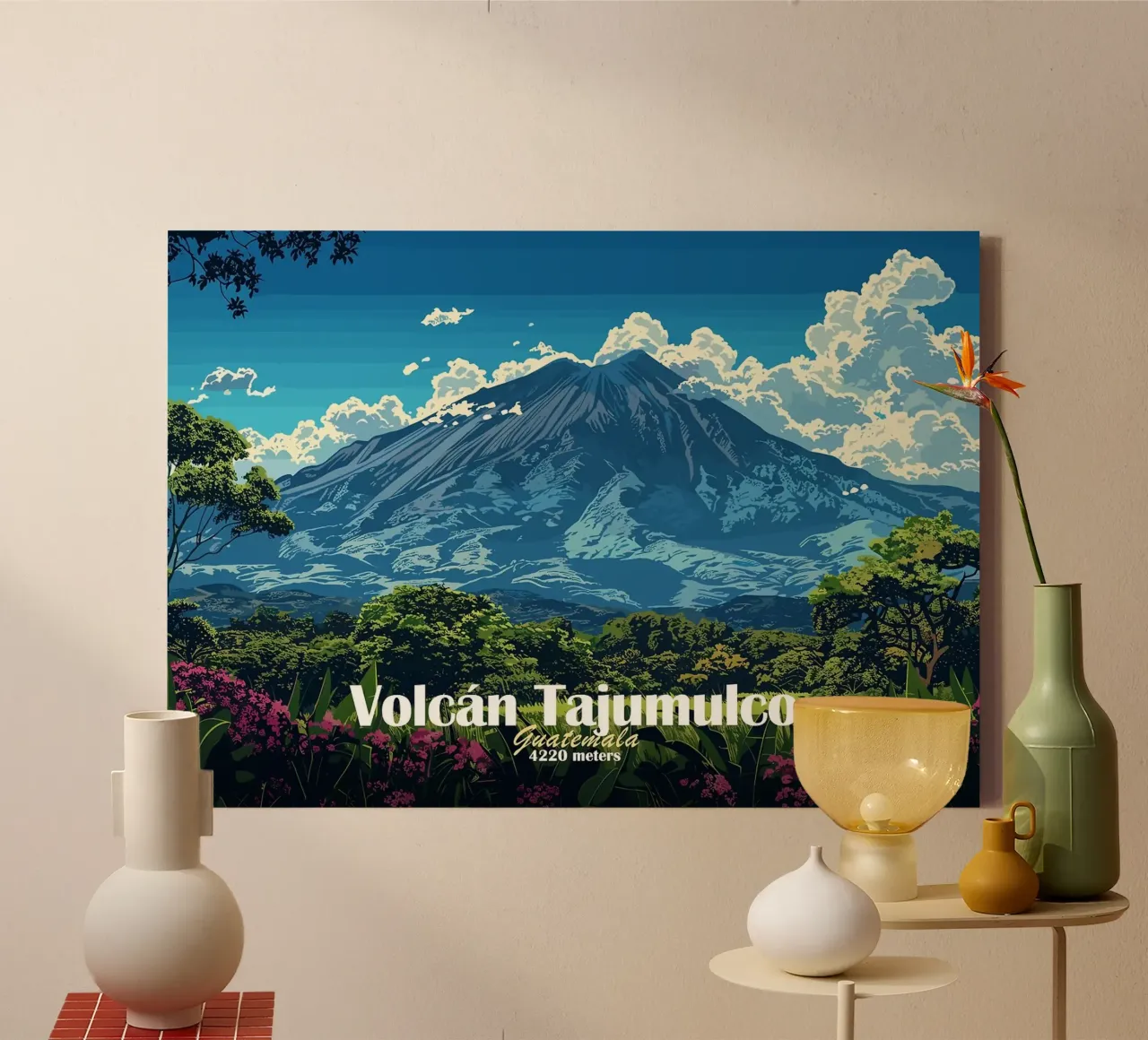 Vulkan Berg Wolken Himmel Leinwand mit Schattenfugenrahmen von James Isaac Jackson