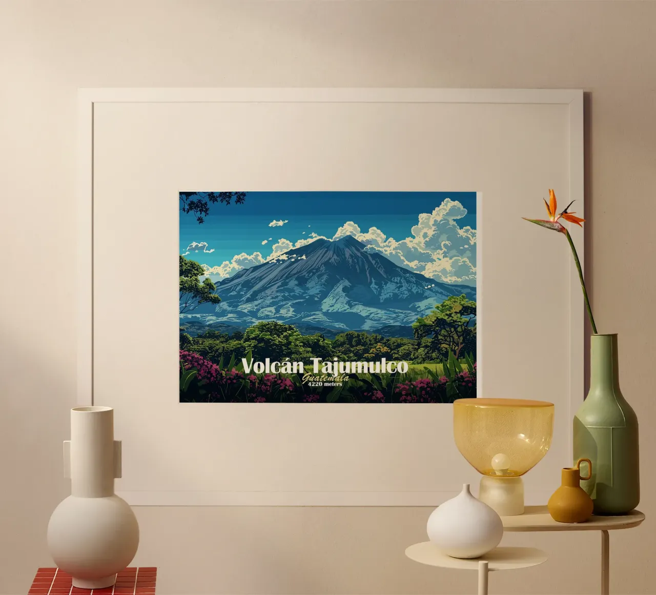 volcan montagne nuages ciel poster avec cadre en aluminium de James Isaac Jackson
