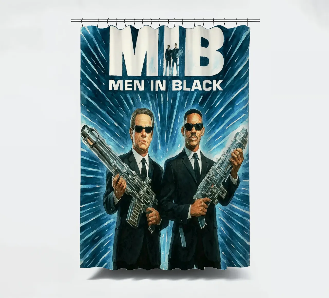 men in black repainting imagination reproduction shower curtain by SIQAYA