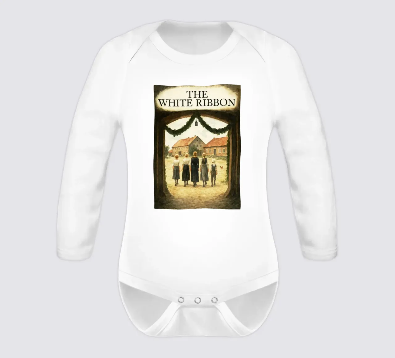 the white ribbon repainting imagination long-sleeve baby romper by SIQAYA