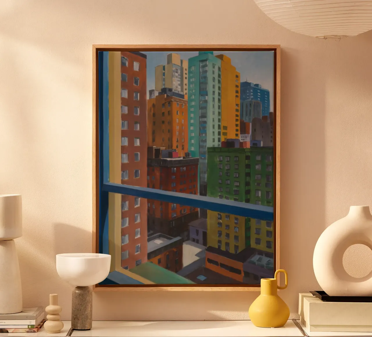 Stedelijke kleurensymfonie canvas met Baklijst van Mystic Grain