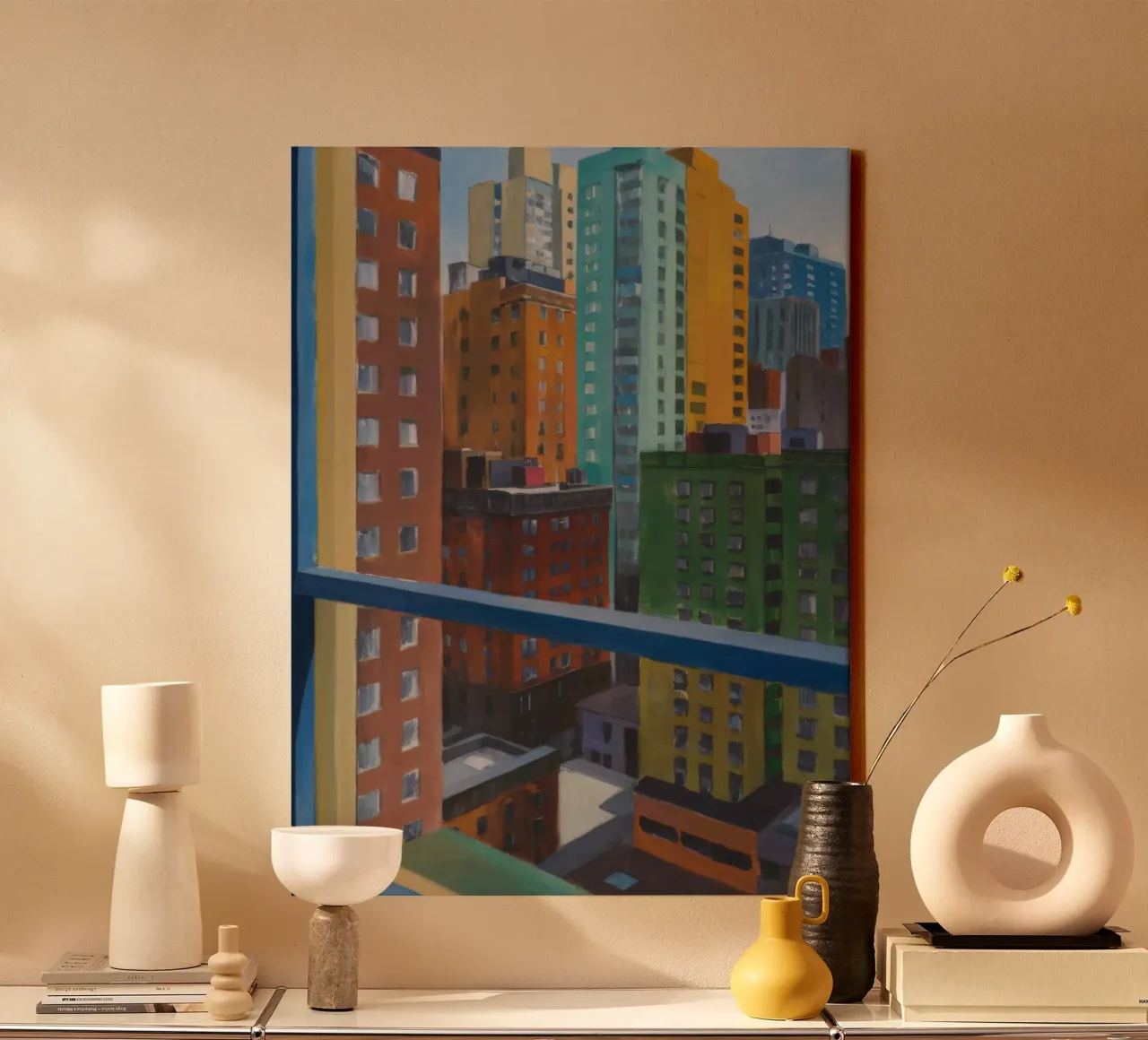 Stedelijke kleurensymfonie canvas met Baklijst van Mystic Grain