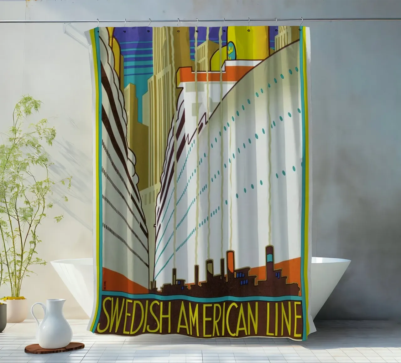 Monogrammed HR-Swedish American Line (Printed by Ronald Massey, London) tenda da doccia da ARTOTHEK