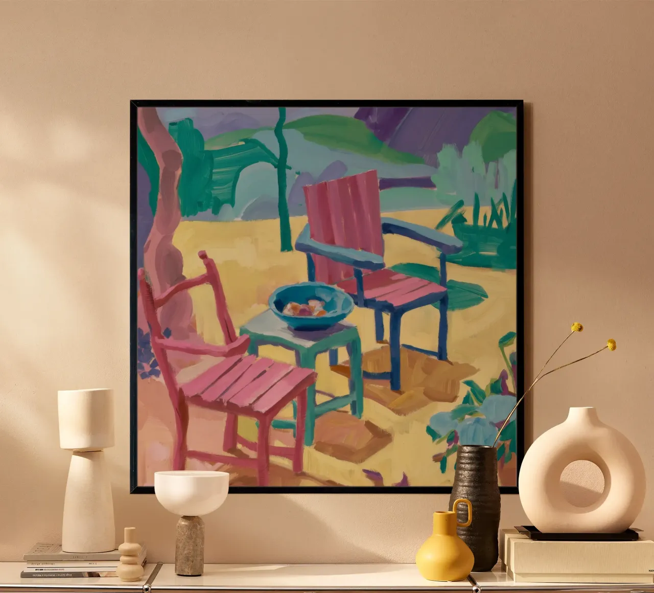 Sussurri della sedia da giardino poster con telaio in legno da Mystic Grain