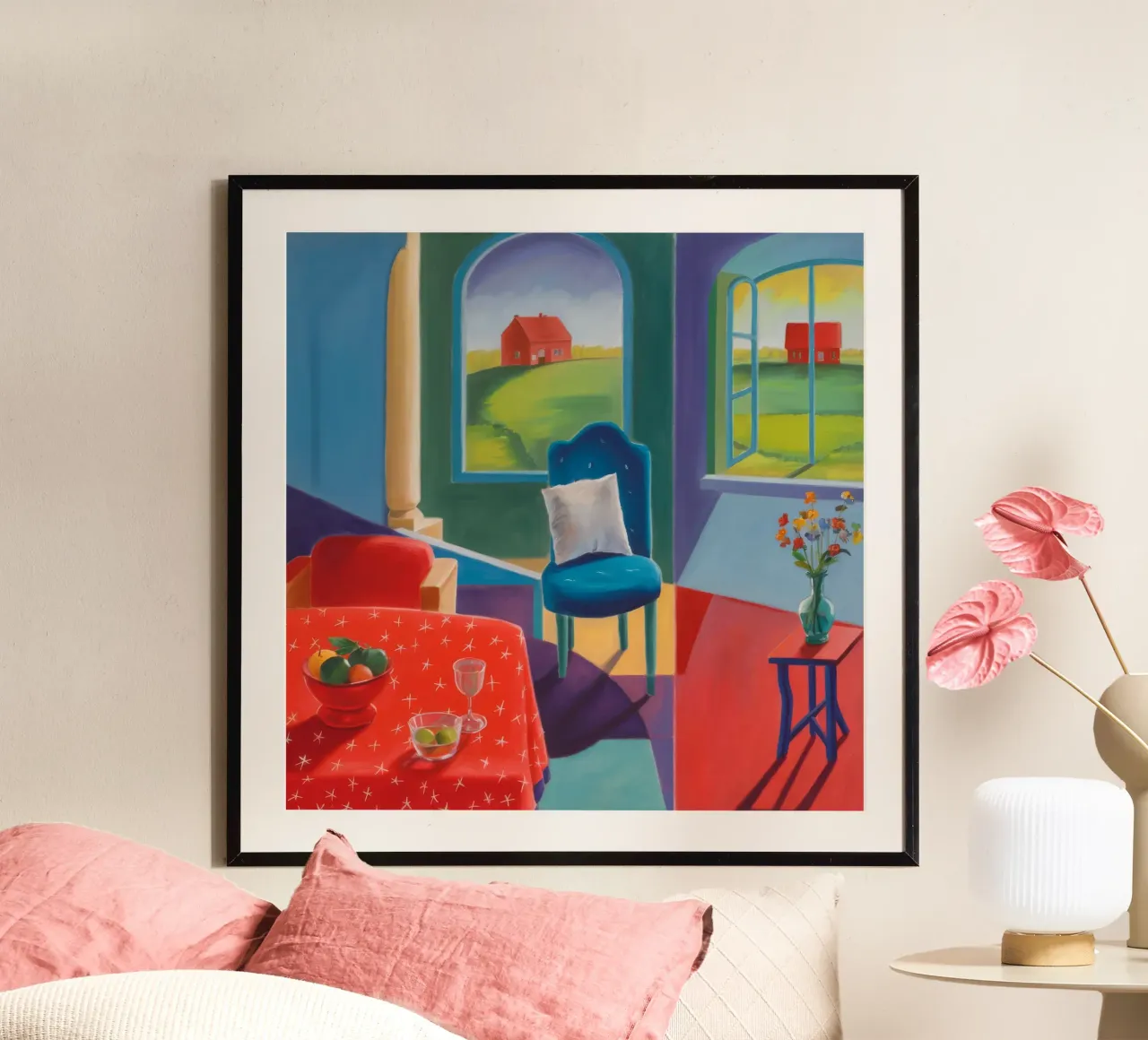 Sogni di finestre pastorali poster con telaio in legno da Mystic Grain