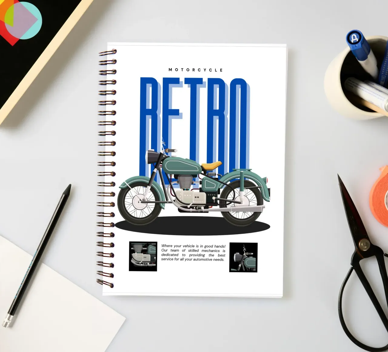 Motorcycle retro spiral notebook by Agnazarshop