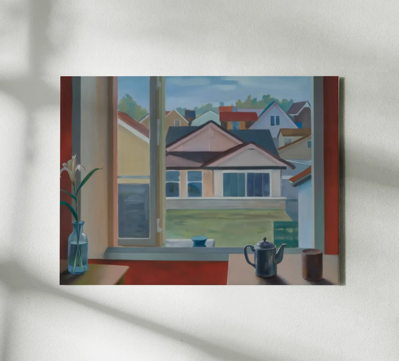 Voorstedelijke raammeditatie canvas met Baklijst van Mystic Grain