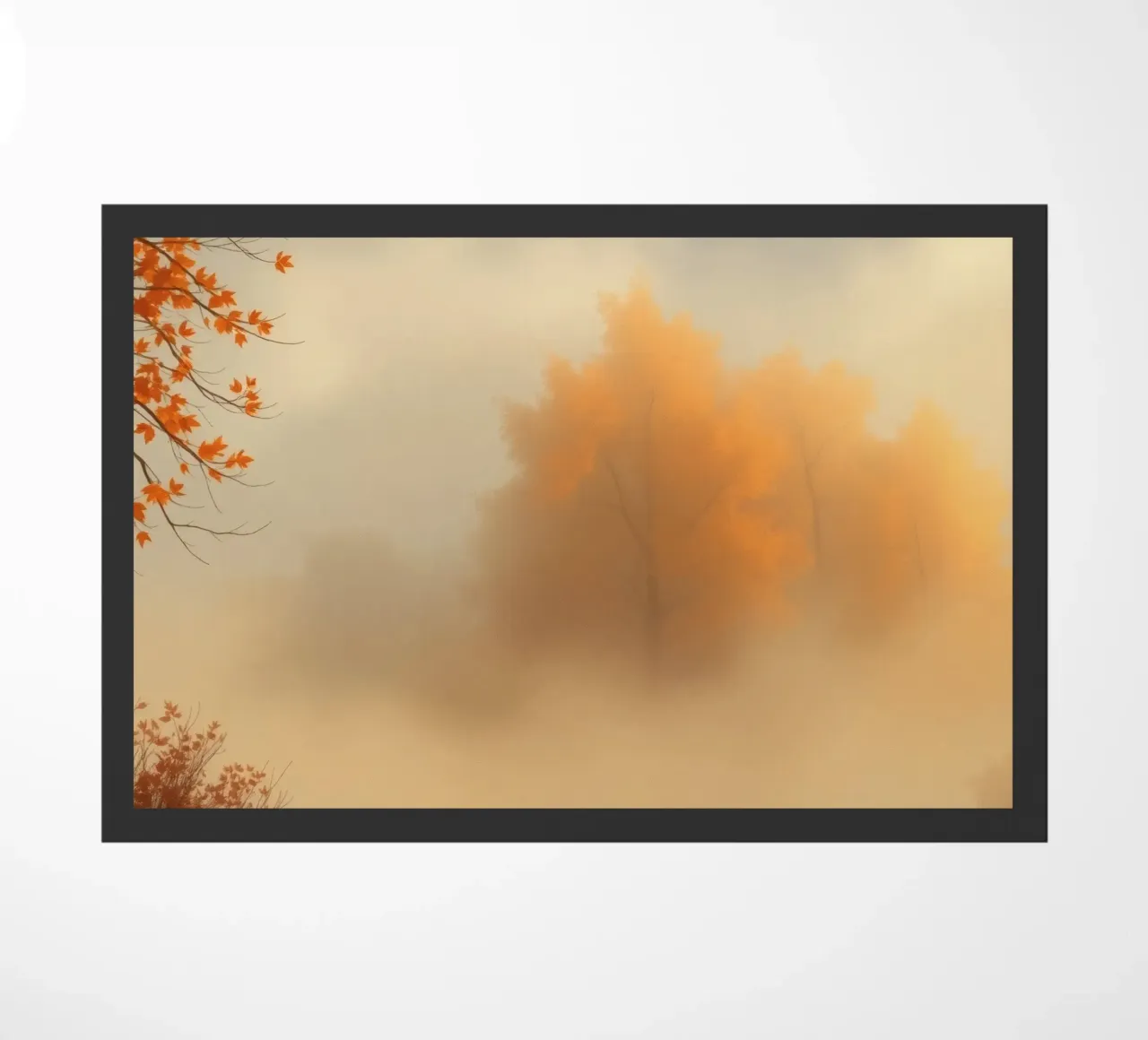 Vibranti alberi autunnali emergono dalla nebbia mattutina zerbino da DesignDoodle