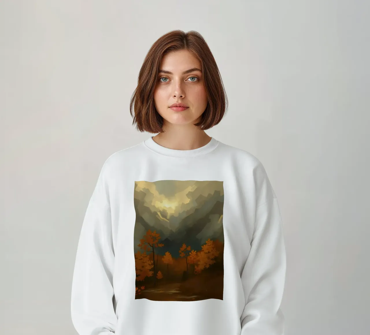 Golden autumn trees illuminated by a soft glow sweatshirt by DesignDoodle