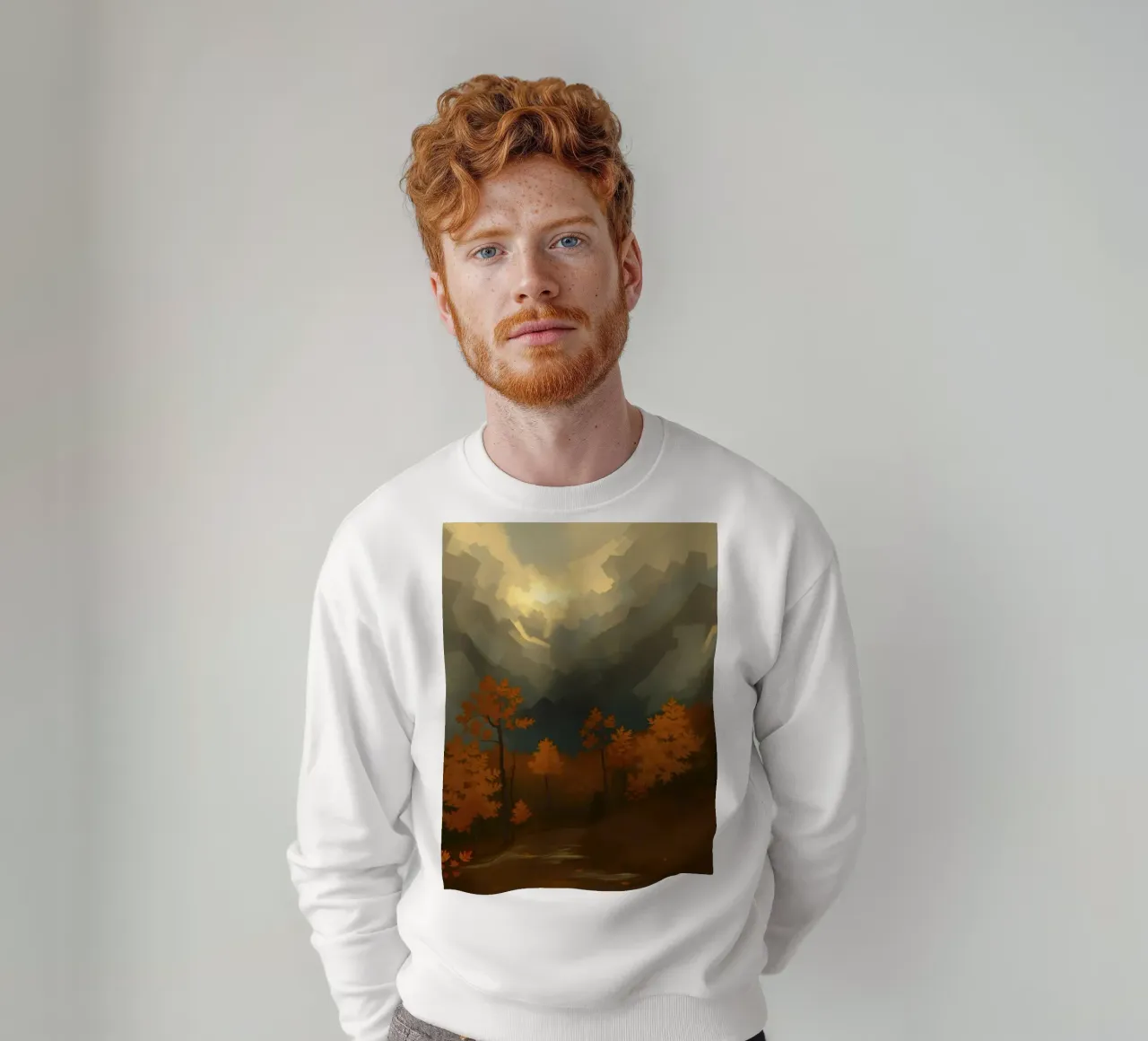 Golden autumn trees illuminated by a soft glow sweatshirt by DesignDoodle