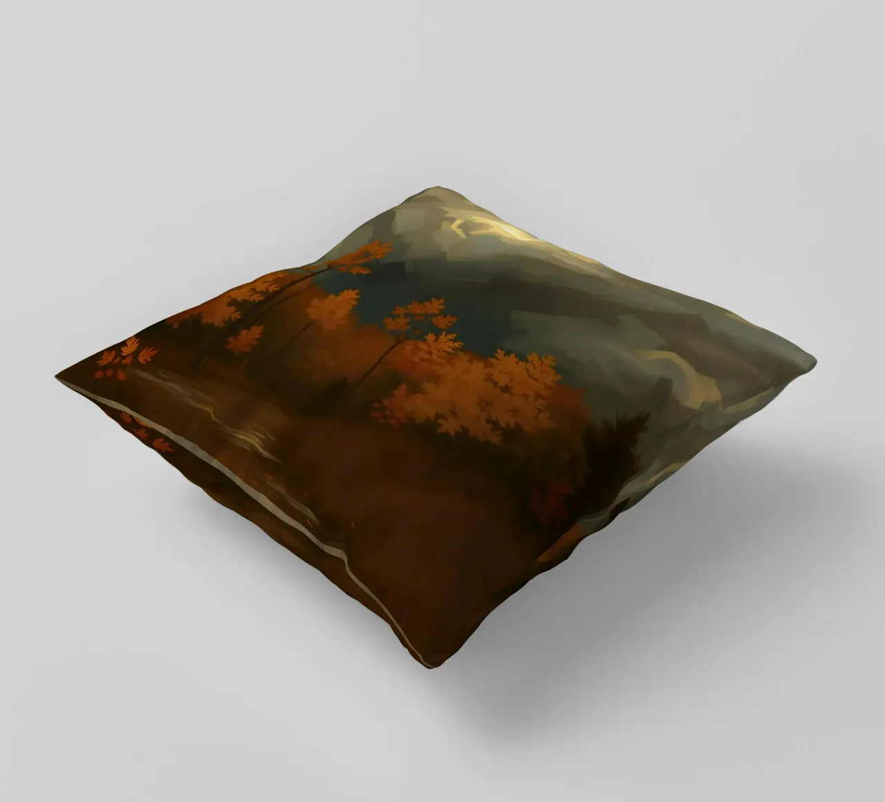 Golden autumn trees illuminated by a soft glow decorative cushion by DesignDoodle