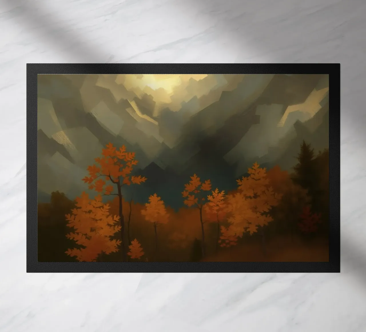 Golden autumn trees illuminated by a soft glow doormat by DesignDoodle