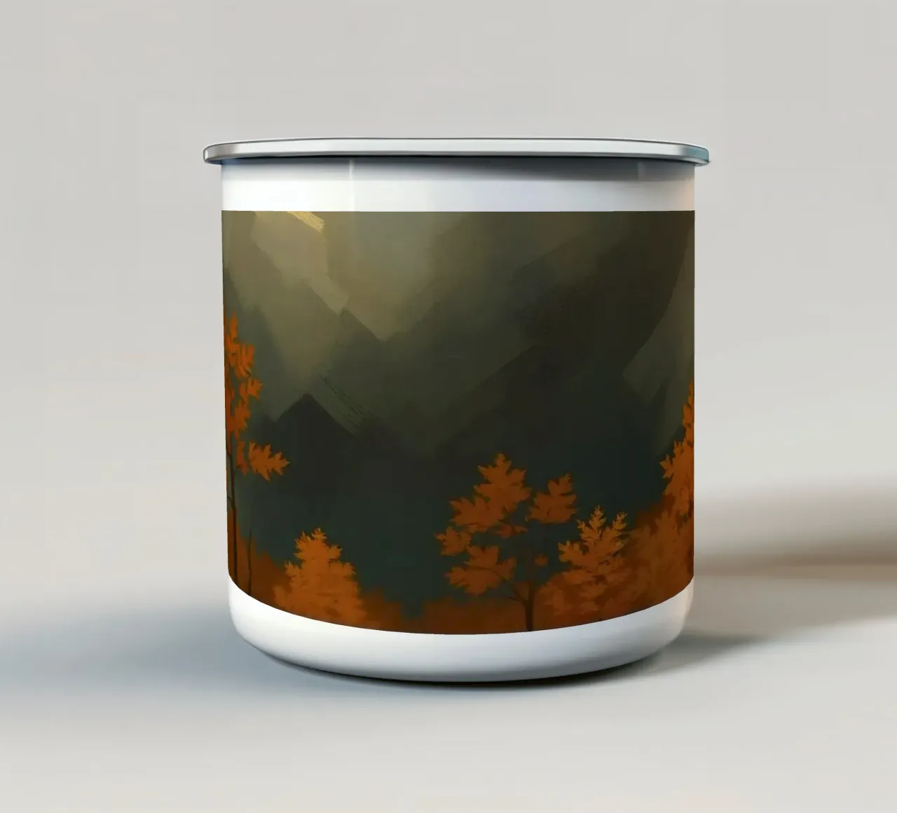 Golden autumn trees illuminated by a soft glow enamel mug by DesignDoodle