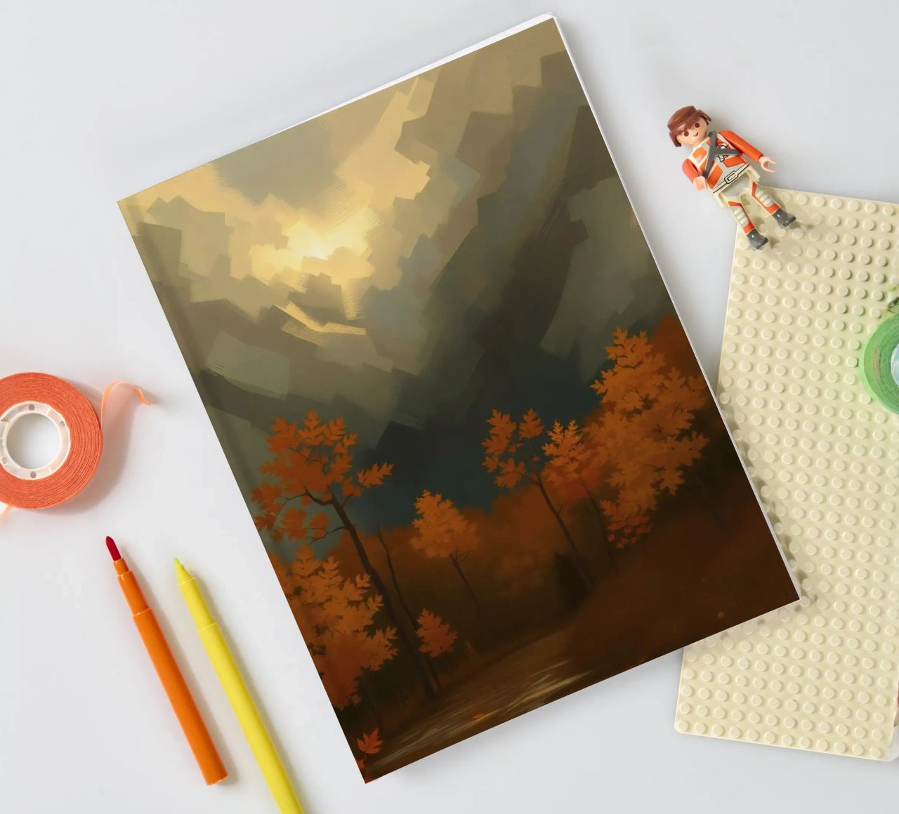 Golden autumn trees illuminated by a soft glow notebook by DesignDoodle