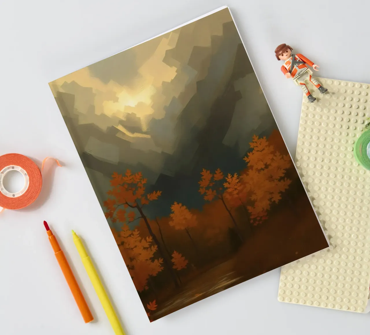 Arbres d'automne dorés illuminés par une douce lueur carnet de notes de DesignDoodle
